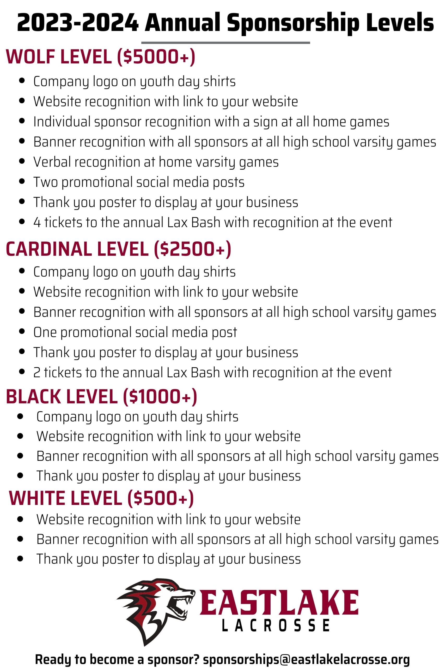 2023-2024 Annual Sponsorship Levels (4 x 6 in) 2023-2024 Annual Sponsorship Levels (4 x 6 in)